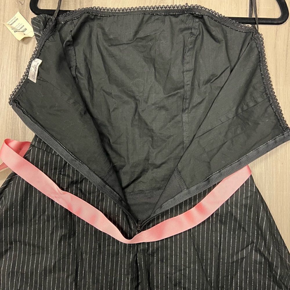 Charlotte Russe black pinstripe party dress sz L pink bow at waist NWT Vintage - Picture 12 of 15